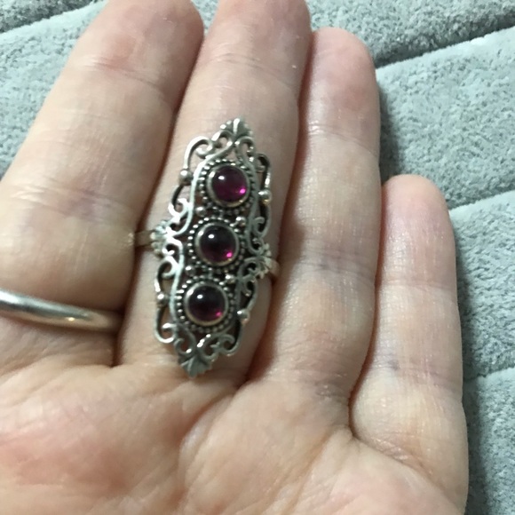 New Sterling Silver Pink Ruby Trio Triple Ring Size 8-8.25 w/Filigree Setting - Picture 12 of 16